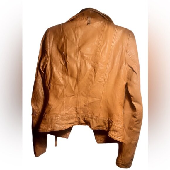 Mackage Tan Lambskin Double breasted full zipper 2 pckt cropped Leather Jckt XXS - Picture 3 of 6